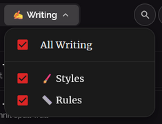 Component Sidebar Writing menu