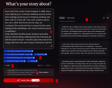 The new Create screen: 1. Prompt window 2. Component list 3. Add button 4. Plan button 5. Create Story button 6. Custom ideas